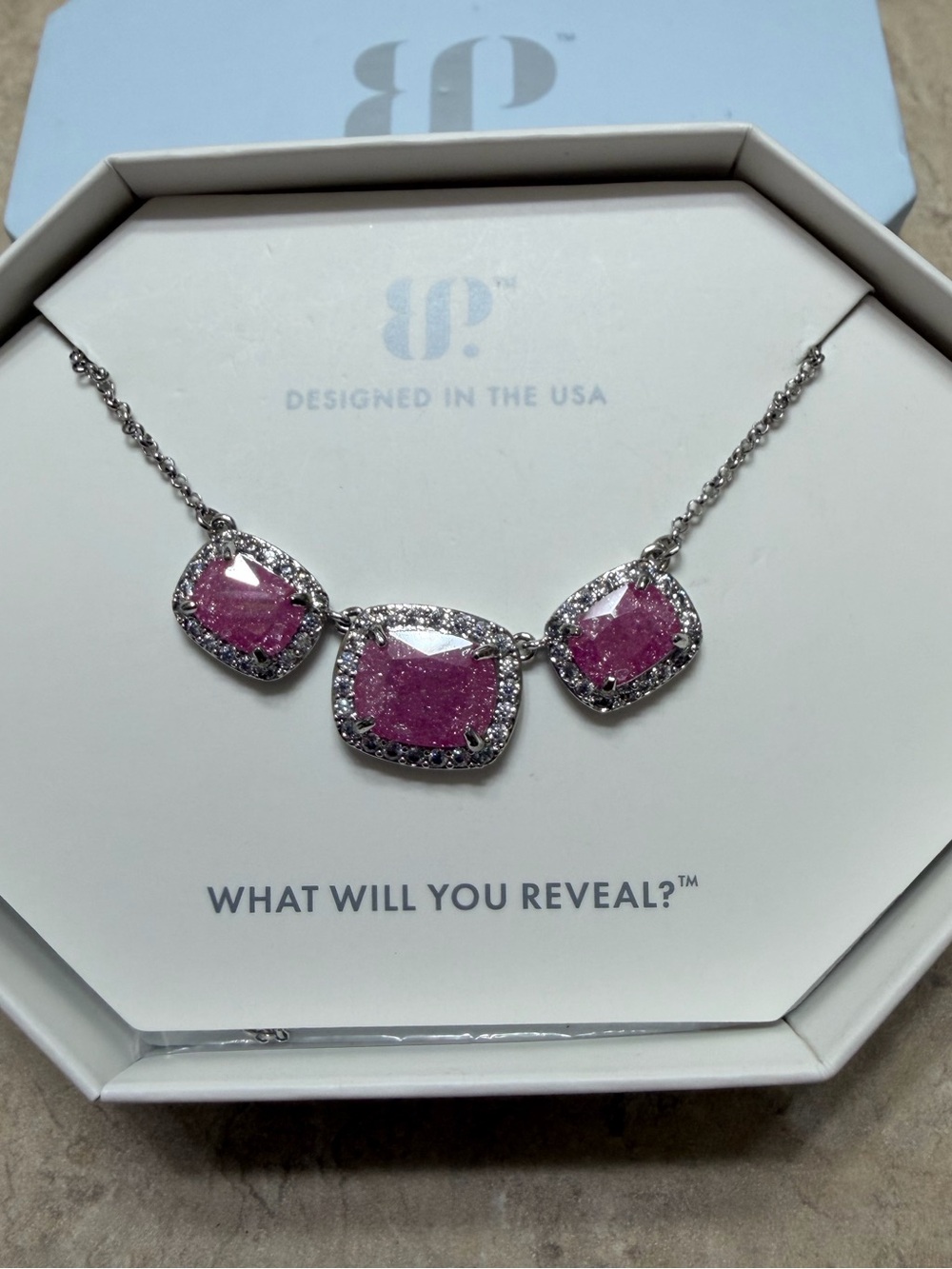 Bomb Party RETRO Necklace-Can’t Stop Fate Pink Ice Crystal on Rhodium
